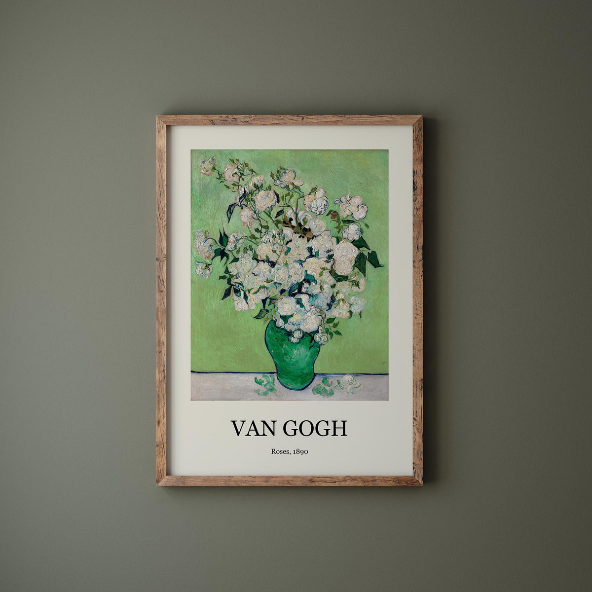 White Roses Art Print by Van Gogh (1890), Vintage Famous Painting Reproduction, Modern Green Wall Decor, Exhibition Wall Art
