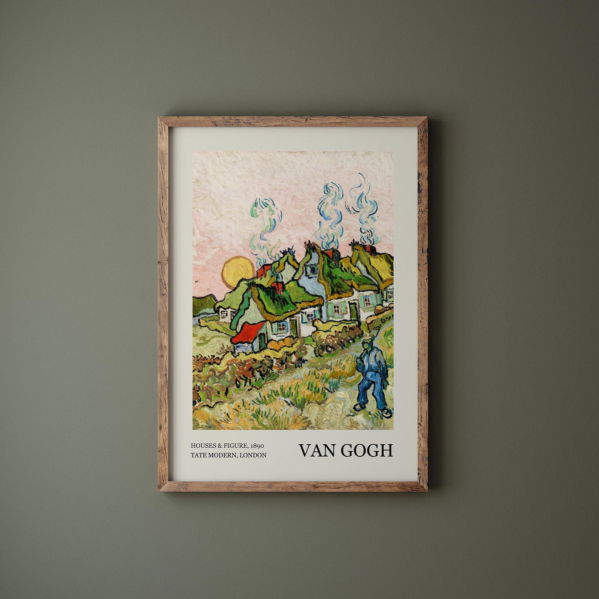 Van Gogh Exhibition Art Print of Houses and Figure (1890), Antique Famous Painting Reproduction, Modern Colorful Wall Decor, Museum Wall Art