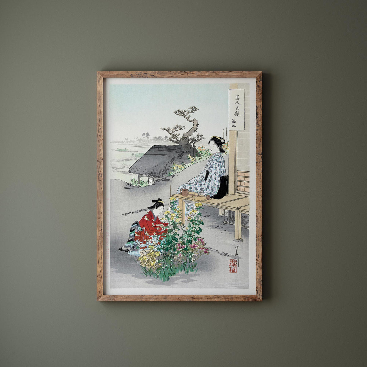 Ogata Gekko Art Print, Japanese Vintage Wall Art, Caring for the Chrysanthemums Reproduction, Antique Woodblock Poster, Asian Wall Art