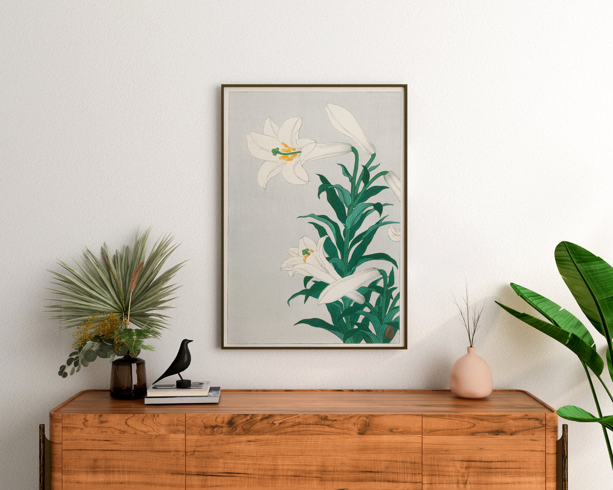 Lilies by Ohara Koson, Vintage Japanese Flower Art Print, Vintage Fine Art Wall Hanging, Antique Asian Poster, Art Lover Gift, 1900s