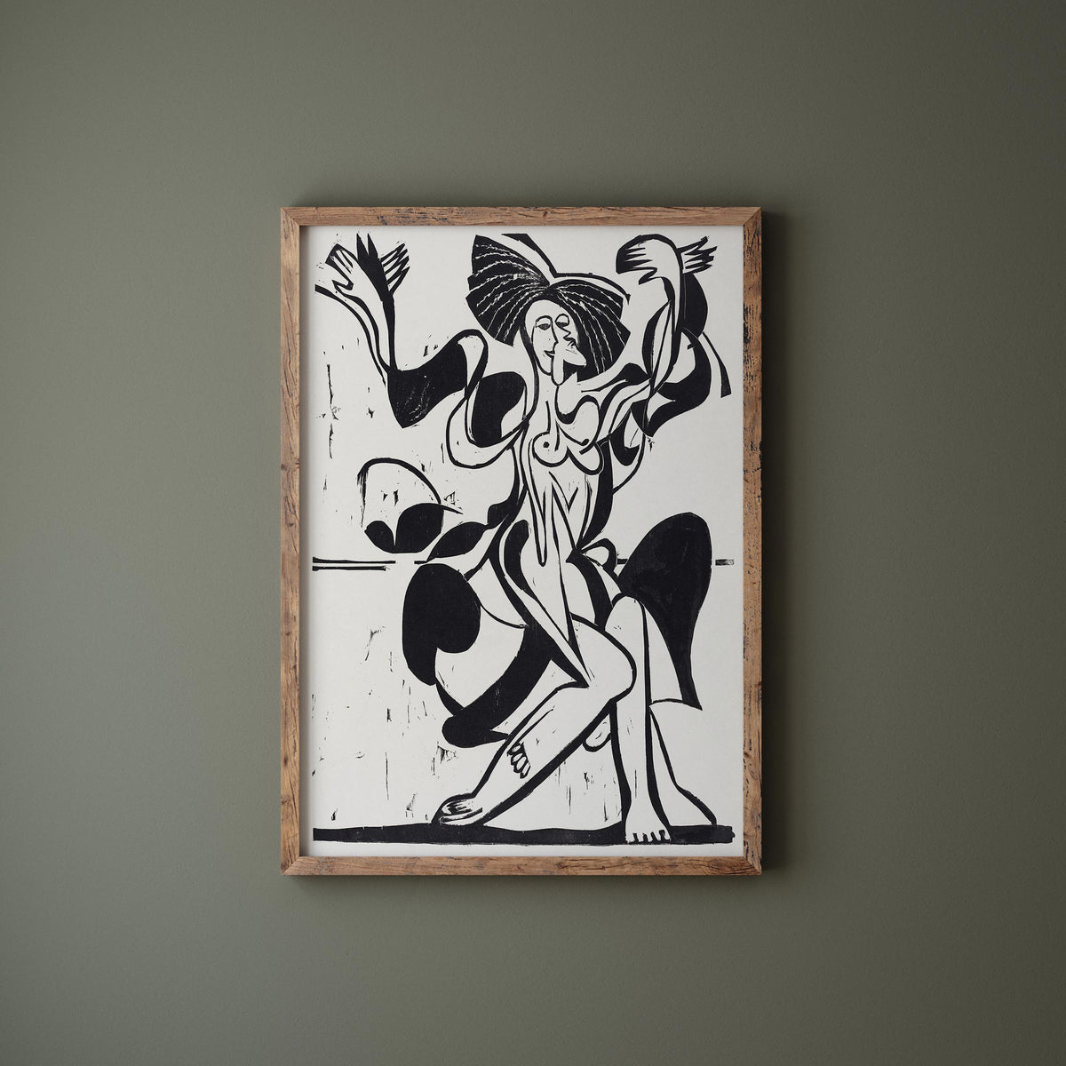 Ernst Ludwig Kirchner Print, Qubic Style Black & White Vintage Painting, Woodcut Illustration, Mary Wigman's Dance (1933) Reproduction
