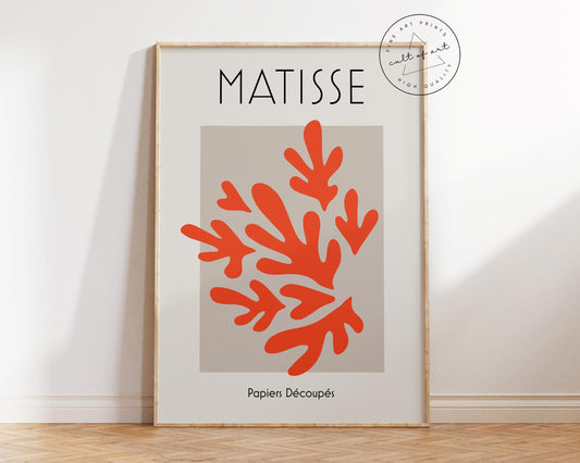 Henri Matisse Art Print, Red Paper Cut Out Wall Art, Vintage Famous Painting Reproduction, Minimalistic Living Room Poster, Pastel Art Print