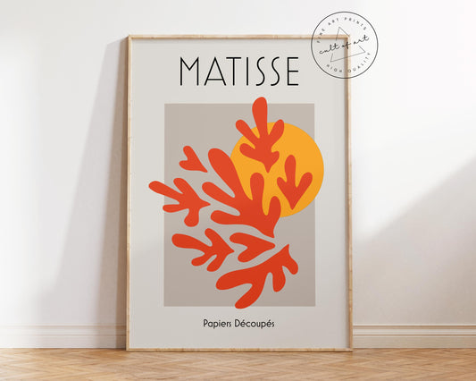 Henri Matisse Art Print, Red Paper Cut Out Wall Art, Vintage Famous Painting Reproduction, Minimalistic Living Room Poster, Pastel Art Print
