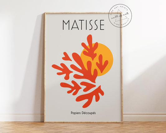 Henri Matisse Art Print, Red Paper Cut Out Wall Art, Vintage Famous Painting Reproduction, Minimalistic Living Room Poster, Pastel Art Print