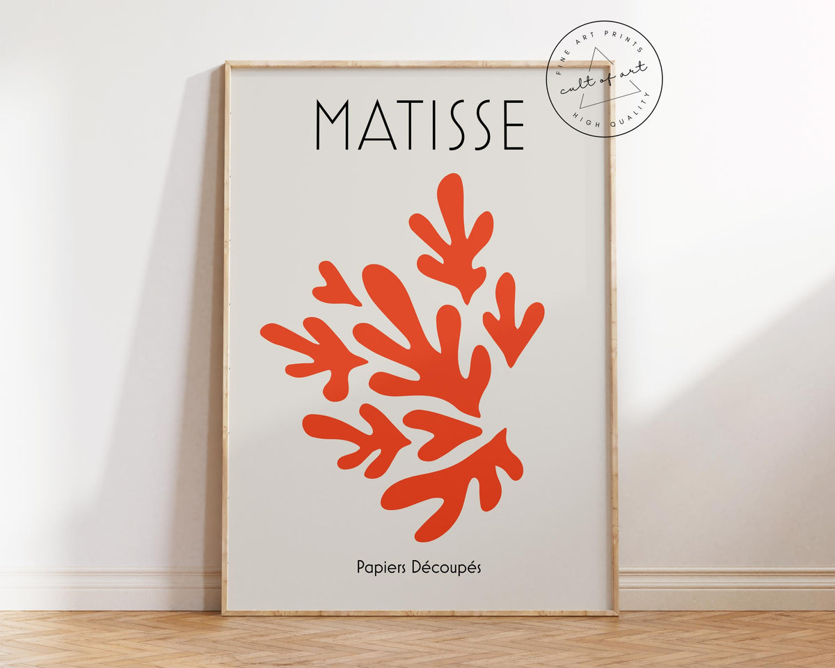 Henri Matisse Art Print, Red Paper Cut Out Wall Art, Vintage Famous Painting Reproduction, Minimalistic Living Room Poster, Pastel Art Print