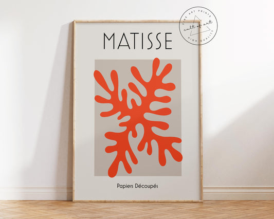 Henri Matisse Art Print, Red Paper Cut Out Wall Art, Vintage Famous Painting Reproduction, Minimalistic Living Room Poster, Pastel Art Print