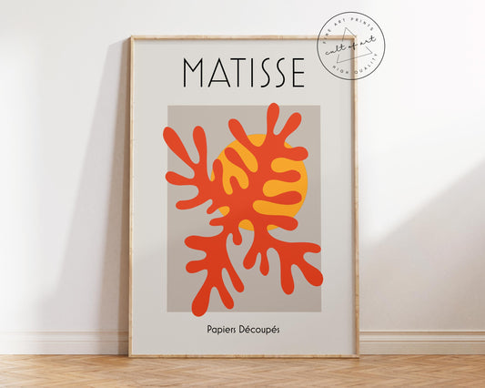 Henri Matisse Art Print, Red Paper Cut Out Wall Art, Vintage Famous Painting Reproduction, Minimalistic Living Room Poster, Pastel Art Print