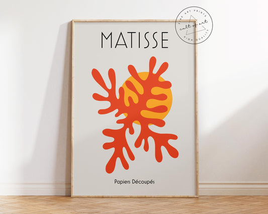Henri Matisse Art Print, Red Paper Cut Out Wall Art, Vintage Famous Painting Reproduction, Minimalistic Living Room Poster, Pastel Art Print
