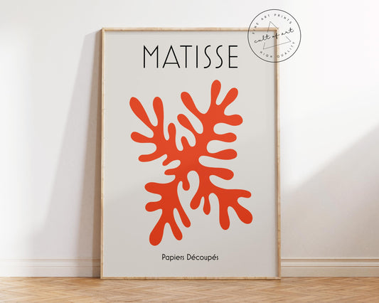 Henri Matisse Art Print, Red Paper Cut Out Wall Art, Vintage Famous Painting Reproduction, Minimalistic Living Room Poster, Pastel Art Print