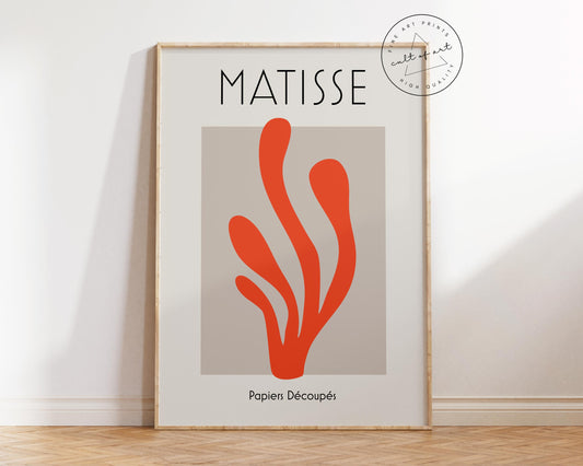 Henri Matisse Art Print, Red Paper Cut Out Wall Art, Vintage Famous Painting Reproduction, Minimalistic Living Room Poster, Pastel Art Print