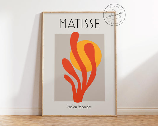 Henri Matisse Art Print, Red Paper Cut Out Wall Art, Vintage Famous Painting Reproduction, Minimalistic Living Room Poster, Pastel Art Print