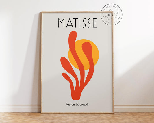 Henri Matisse Art Print, Red Paper Cut Out Wall Art, Vintage Famous Painting Reproduction, Minimalistic Living Room Poster