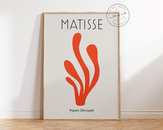 Henri Matisse Art Print, Red Paper Cut Out Wall Art, Vintage Famous Painting Reproduction, Minimalistic Living Room Poster, Pastel Art Print