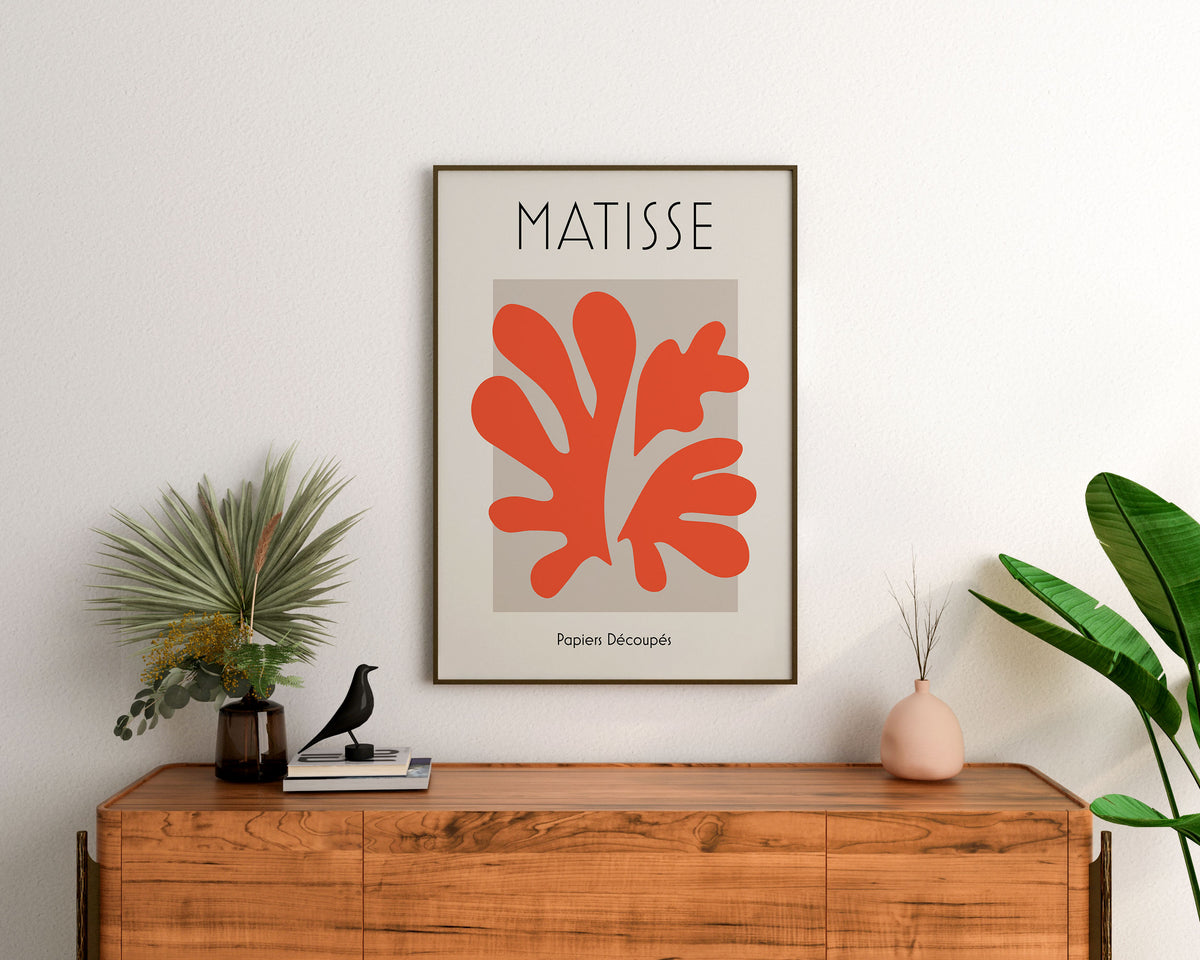 Henri Matisse Art Print, Red Cut Out Wall Art, Vintage Famous Painting Reproduction, Minimalistic Living Room Poster, Pastel Color Art Print