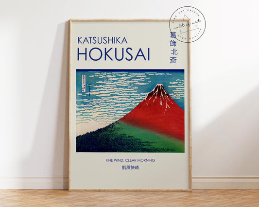 Fuji Mountain Japanese Art Print, Katsushika Hokusai Wall Art, Fine Wind Clear Morning Reproduction, Vintage Ukiyo-e Asian Wall Art