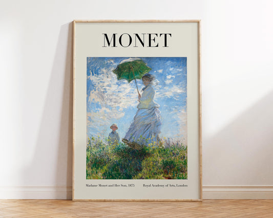 Claude Monet Exhibition Art Print of Madame Monet and Her Son (1875), Antique Famous Painting Reproduction, Blue & Green Museum Wall Art