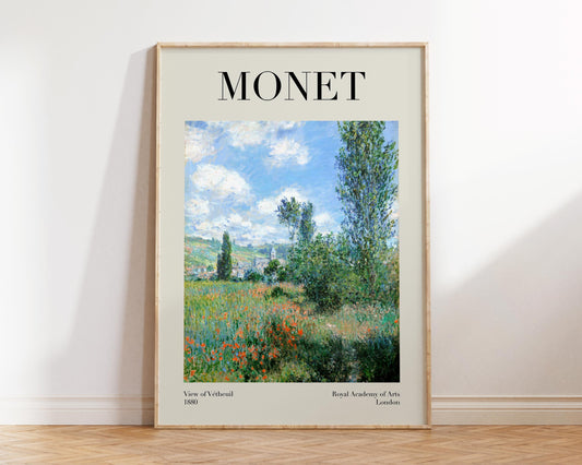 Claude Monet Print, View of Vétheuil (1880) Reproduction, Famous Painting Exhibition Poster, Vintage Blue & Green Wall Art