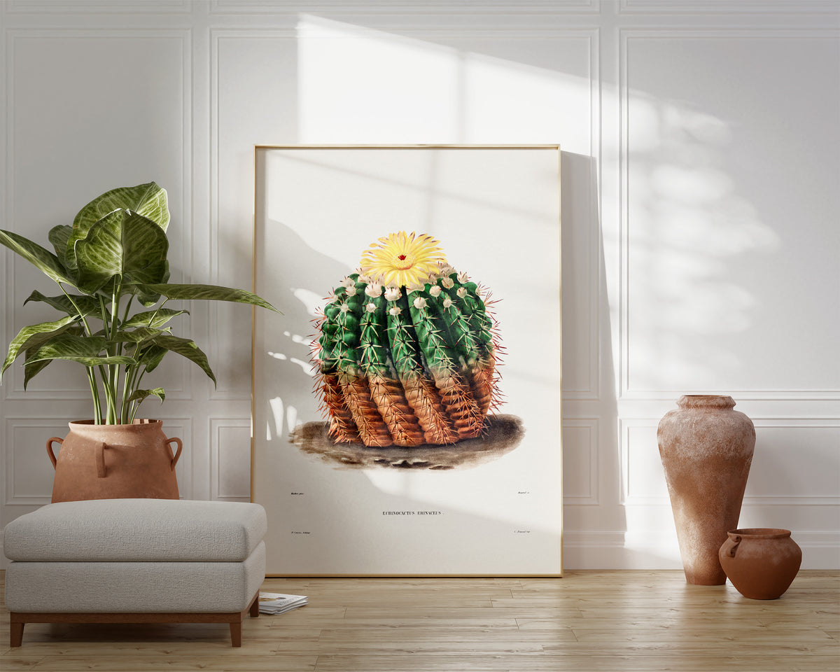 Cactus & Yellow Flower Print by Charles Antoine Lemaire, Vintage Succulent Art Poster, Botanical Farmhouse Decor, Desert Plant Wall Art