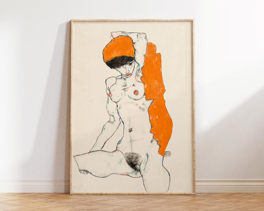 Egon Schiele Vintage Nude Drawing Print, Study of Female Nude Reproduction, Vintage Female Line Art, Antique Erotic Sketch Print