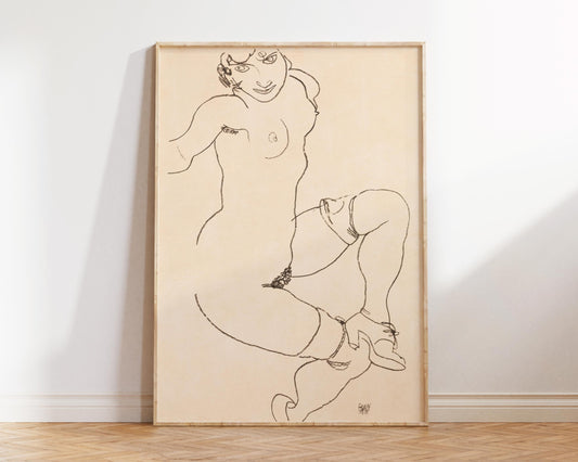 Egon Schiele Print, Study of a Female Nude, Vintage Nude Drawing Print, Vintage Female Line Art, Antique Erotic Sketch Print