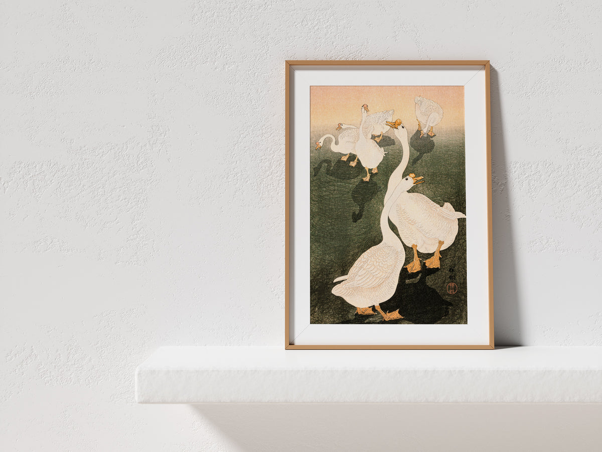 Vintage Japanese Art Print by Ohara Koson, Geese Vintage Wall Art, Nursery Wall Art, Antique Japanese Art, Moving in Gift, 1920s