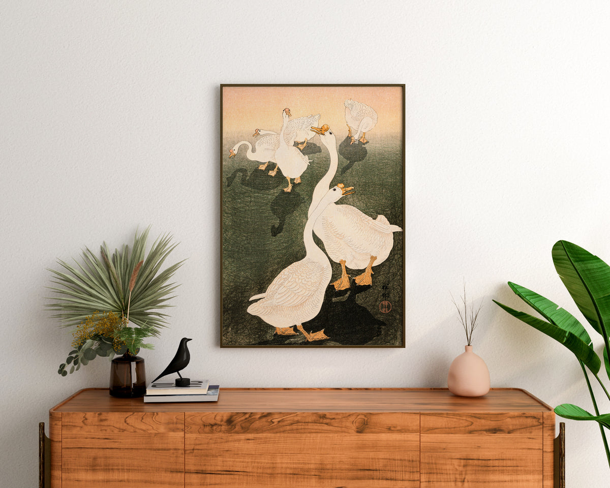 Vintage Japanese Art Print by Ohara Koson, Geese Vintage Wall Art, Nursery Wall Art, Antique Japanese Art, Moving in Gift, 1920s