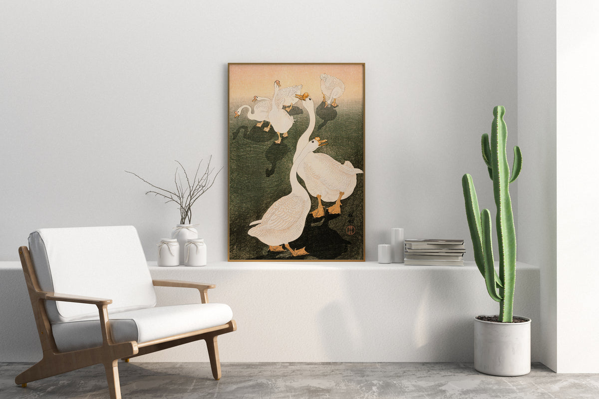 Vintage Japanese Art Print by Ohara Koson, Geese Vintage Wall Art, Nursery Wall Art, Antique Japanese Art, Moving in Gift, 1920s