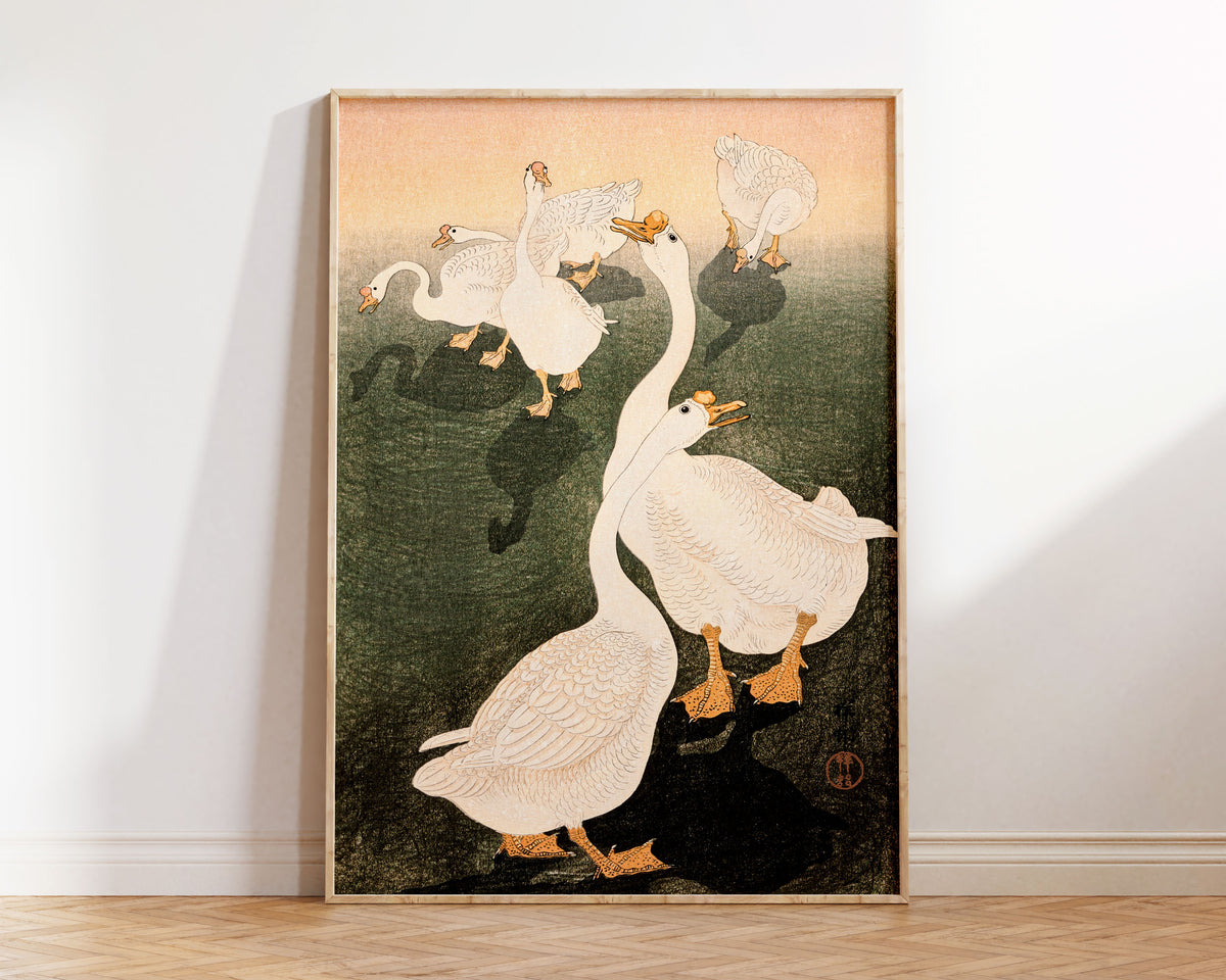 Vintage Japanese Art Print by Ohara Koson, Geese Vintage Wall Art, Nursery Wall Art, Antique Japanese Art, Moving in Gift, 1920s