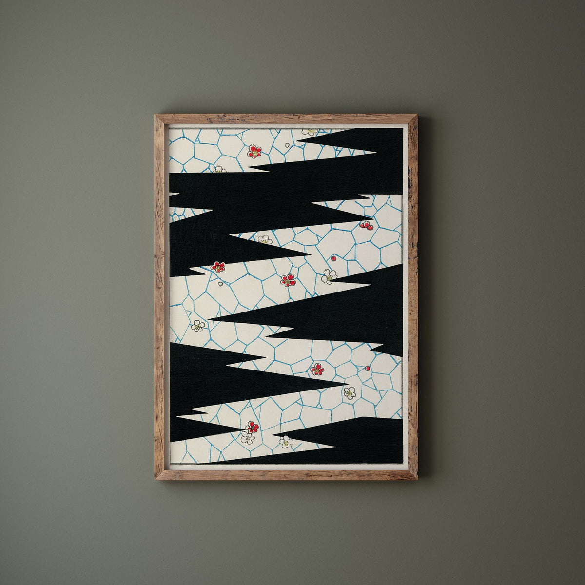 Japanese Flower Pattern Print, Bijutsu Sekai Wall Art, Watanabe Seitei Reproduction, Black & White Minimalistic Poster
