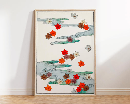 Autumn Leaves Art Print, Vintage Japanese Botanical Pattern, Bijutsu Sekai Wall Art, Watanabe Seitei Reproduction