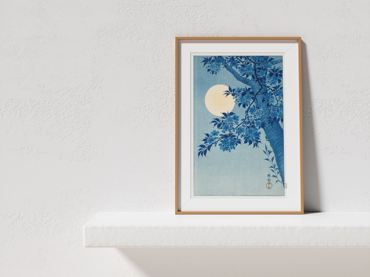 Vintage Japanese Art Print by Ohara Koson, Vintage Art Reproduction, Blossoming Cherry on a Moonlit Night, Art Lover Gift, Moving in Gift