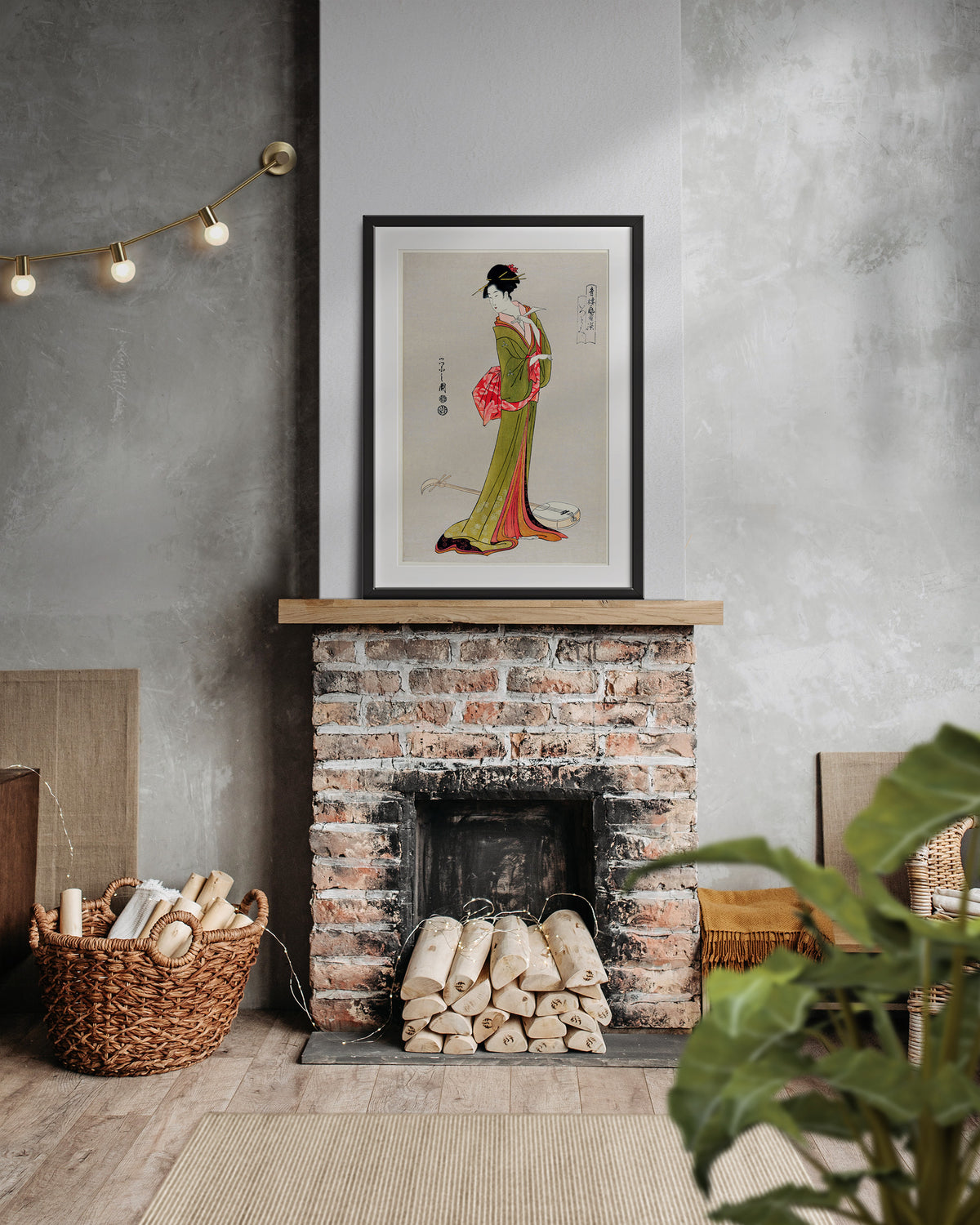 Japanese Geisha Wall Art by Eishi Hosoda, Traditional Ukiyo-e Style Illustration, Woman in Kimono Fine Art Reproduction Print