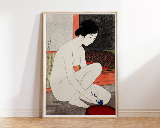 Japanese Nude Fine Art Print, Yokugo No Onna by Goyō Hashiguchi, Antique Woodblock Reproduction Wall Art, Asian Style Room Decor