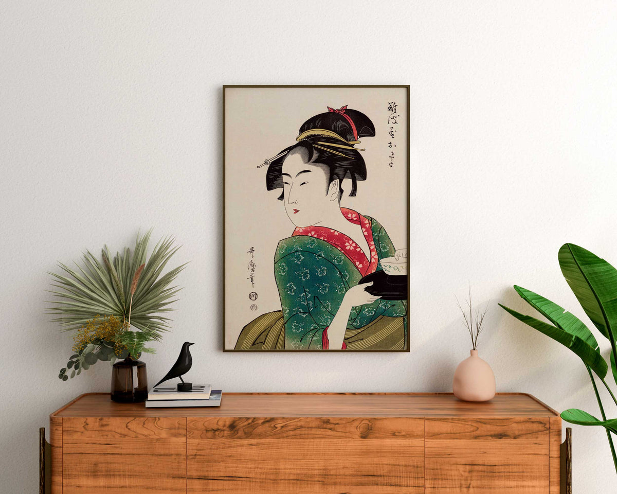 Japanese Art Print "Naniwaya Okita" by Utamaro Kitagawa, Traditional Vintage Woodblock Geisha Art Reproduction, Ukiyo-e Style Wall Art