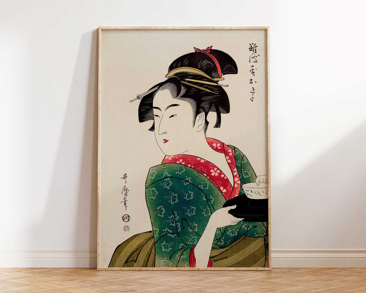 Japanese Art Print "Naniwaya Okita" by Utamaro Kitagawa, Traditional Vintage Woodblock Geisha Art Reproduction, Ukiyo-e Style Wall Art