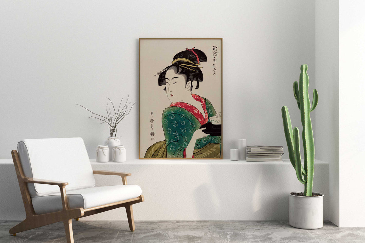 Japanese Art Print "Naniwaya Okita" by Utamaro Kitagawa, Traditional Vintage Woodblock Geisha Art Reproduction, Ukiyo-e Style Wall Art
