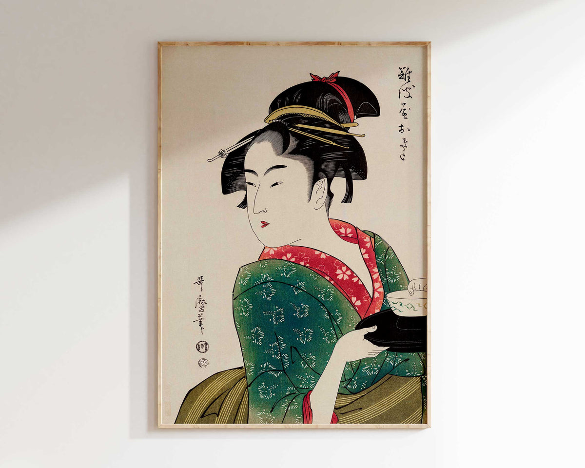 Japanese Art Print "Naniwaya Okita" by Utamaro Kitagawa, Traditional Vintage Woodblock Geisha Art Reproduction, Ukiyo-e Style Wall Art