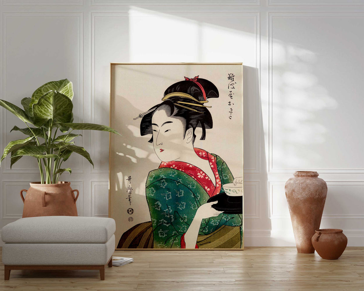 Japanese Art Print "Naniwaya Okita" by Utamaro Kitagawa, Traditional Vintage Woodblock Geisha Art Reproduction, Ukiyo-e Style Wall Art
