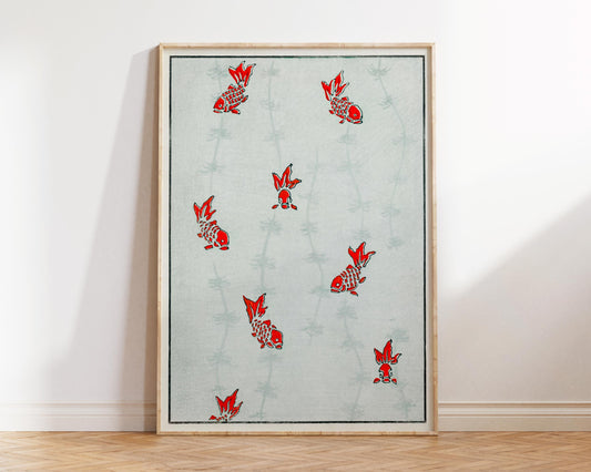 Vintage Japanese Seamless Goldfish Illustration Print by Watanabe Seitei, Antique Nihonga Painting Reproduction, Bijutsu Sekai Art Print
