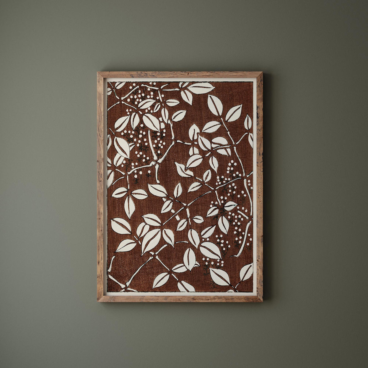 Vintage Japanese Leaf Pattern Print by Kacho-ga Artist Watanabe Seitei, Antique Asian Painting Reproduction, Brown Floral Wall Art