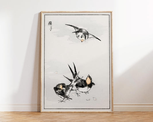Vintage Japanese Bird Print by Numata Kashu, Antique Asian Woodblock Painting Reproduction, Swallow Bird illustration Fine Art Print