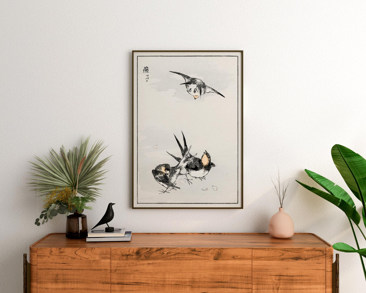 Vintage Japanese Bird Print by Numata Kashu, Antique Asian Woodblock Painting Reproduction, Swallow Bird illustration Fine Art Print