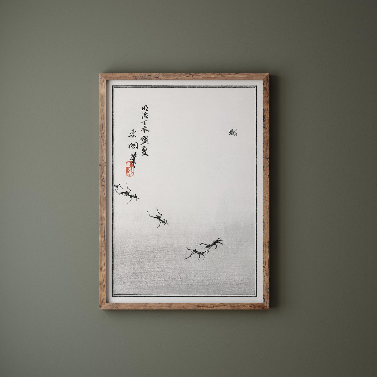 Black & White Japanese Print of Ants, Morimoto Toko Traditional Japanese Woodblock Reproduction, Vintage Asian Style Wall Art