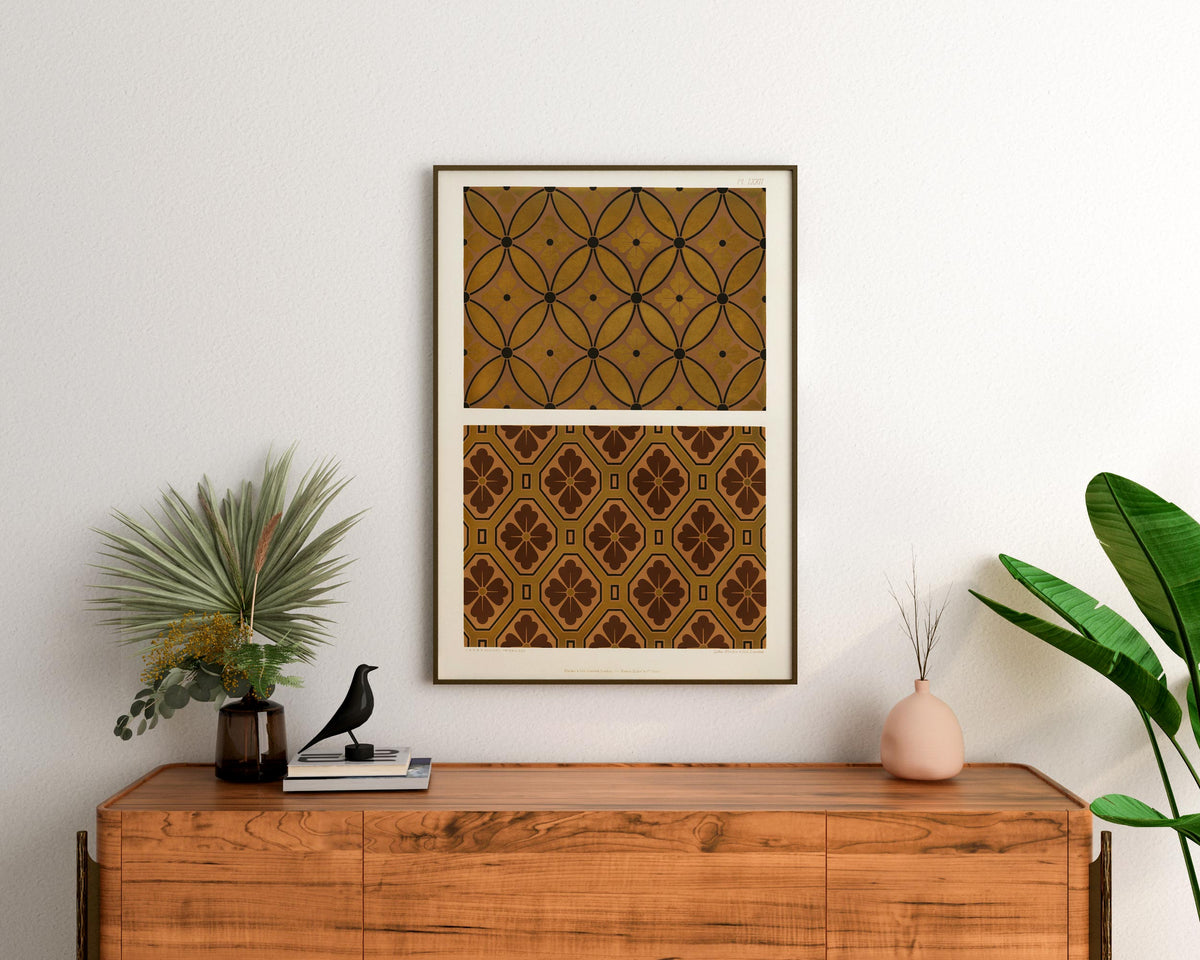 Vintage Japanese Abstract Patterns Print, Antique Asian Minimal Texture Reproduction Fine Art Wall Art, Brown Oriental Ornaments Wall Decor