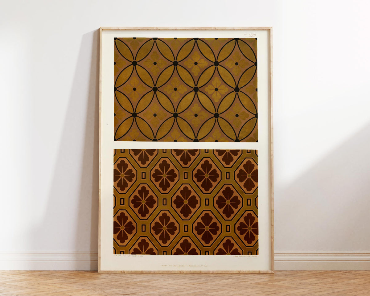 Vintage Japanese Abstract Patterns Print, Antique Asian Minimal Texture Reproduction Fine Art Wall Art, Brown Oriental Ornaments Wall Decor