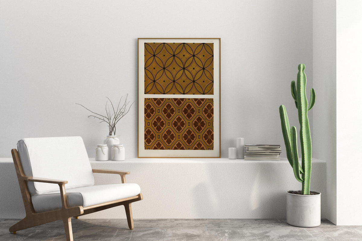 Vintage Japanese Abstract Patterns Print, Antique Asian Minimal Texture Reproduction Fine Art Wall Art, Brown Oriental Ornaments Wall Decor