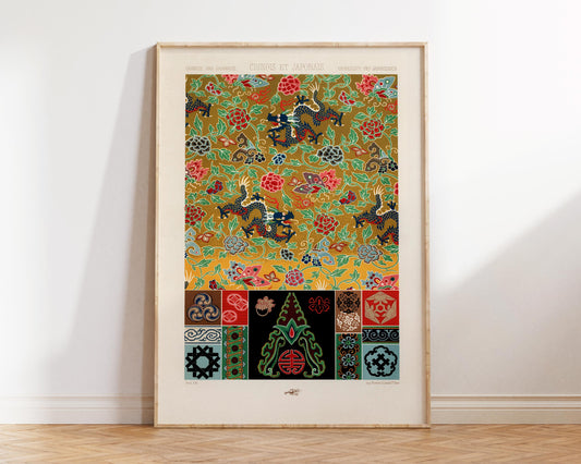 Vintage Chinese and Japanese Patterns Print by Albert Racinet, Antique Asian Abstract Texture Reproduction, Oriental Fine Art Wall Decor