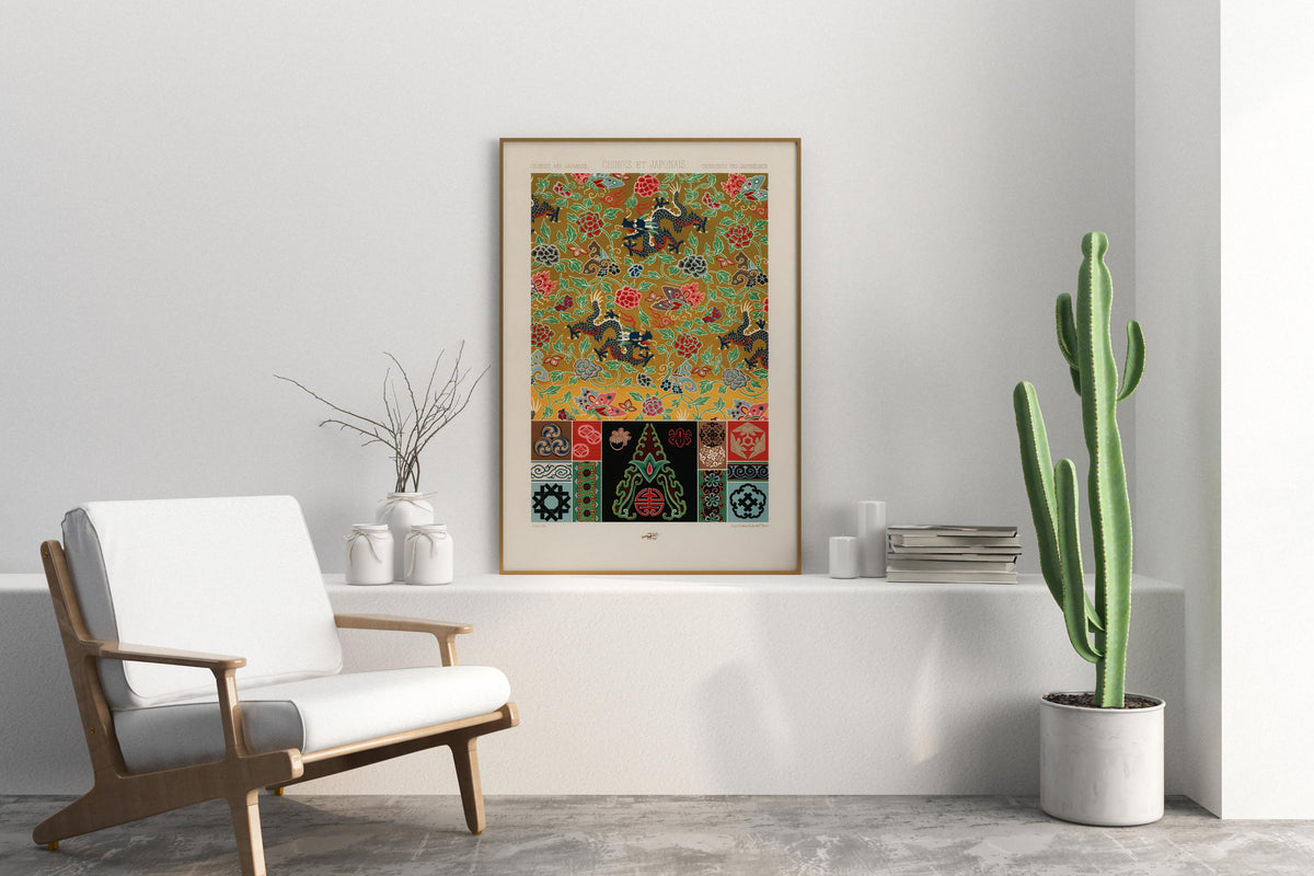 Vintage Chinese and Japanese Patterns Print by Albert Racinet, Antique Asian Abstract Texture Reproduction, Oriental Fine Art Wall Decor