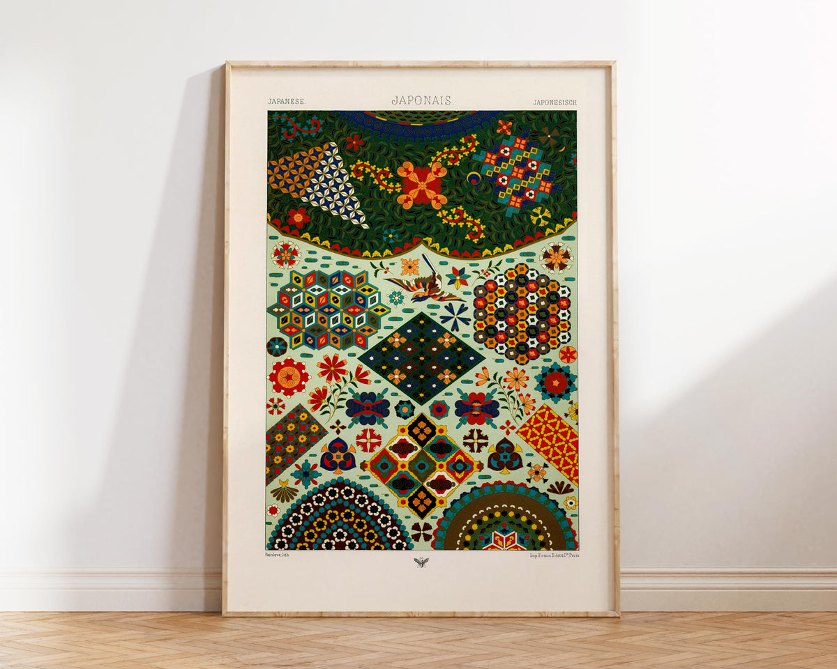 Vintage Japanese Patterns Print by Albert Racinet, Antique Asian Abstract Texture Reproduction, Oriental Fine Art Wall Decor