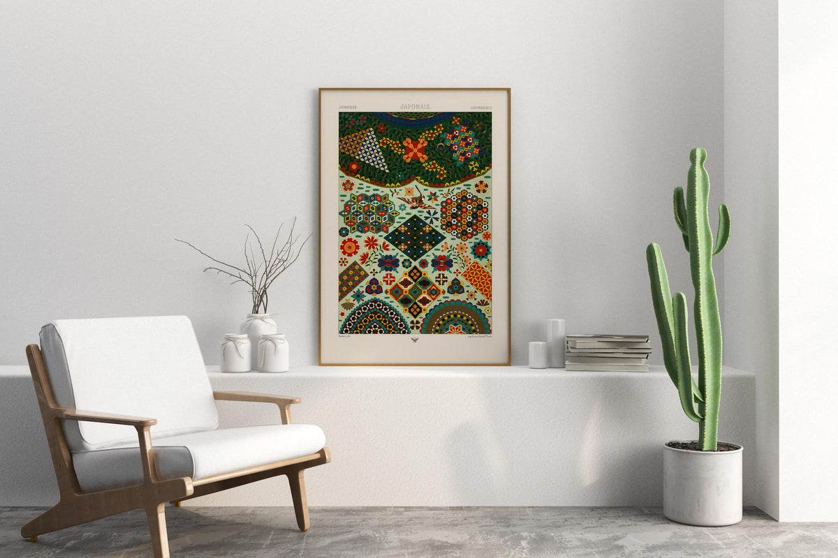 Vintage Japanese Patterns Print by Albert Racinet, Antique Asian Abstract Texture Reproduction, Oriental Fine Art Wall Decor
